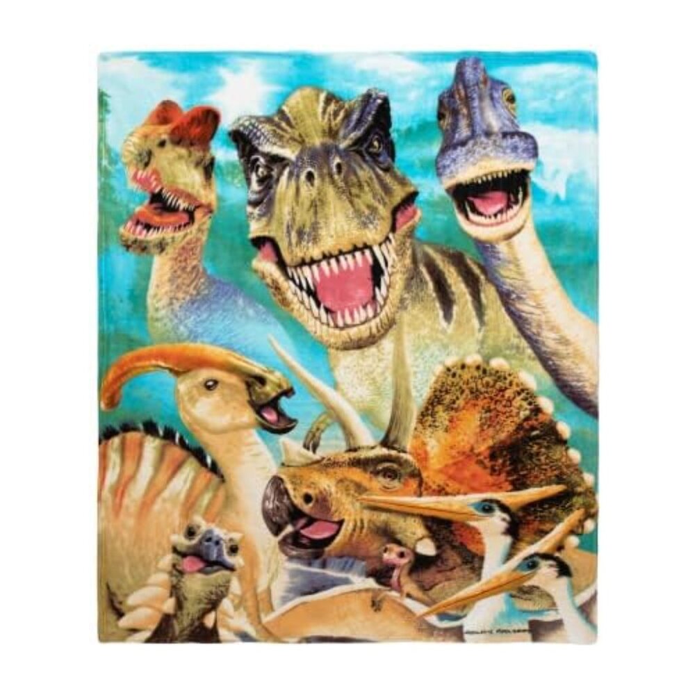NEW Dawhud Direct Dinosaurs Selfie Fleece Throw Blanket 50 X 60